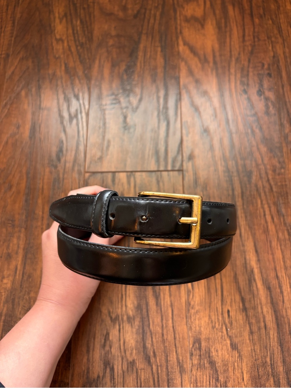 Made in USA Classic Black Leather Belt with Gold Buckle Size 38 Mens